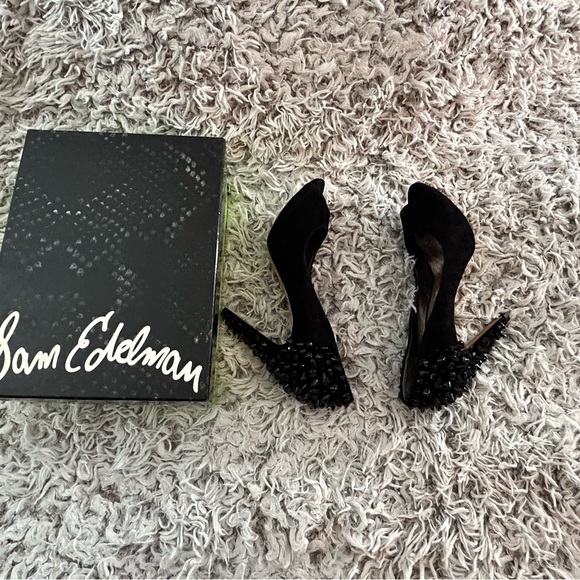Black suede spiked studded Sam Edelman heels, Size 9 - Picture 12 of 16